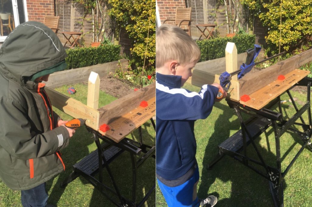 The Twidell boys celebrate National Gardening Week by helping to make a vegetable patch 